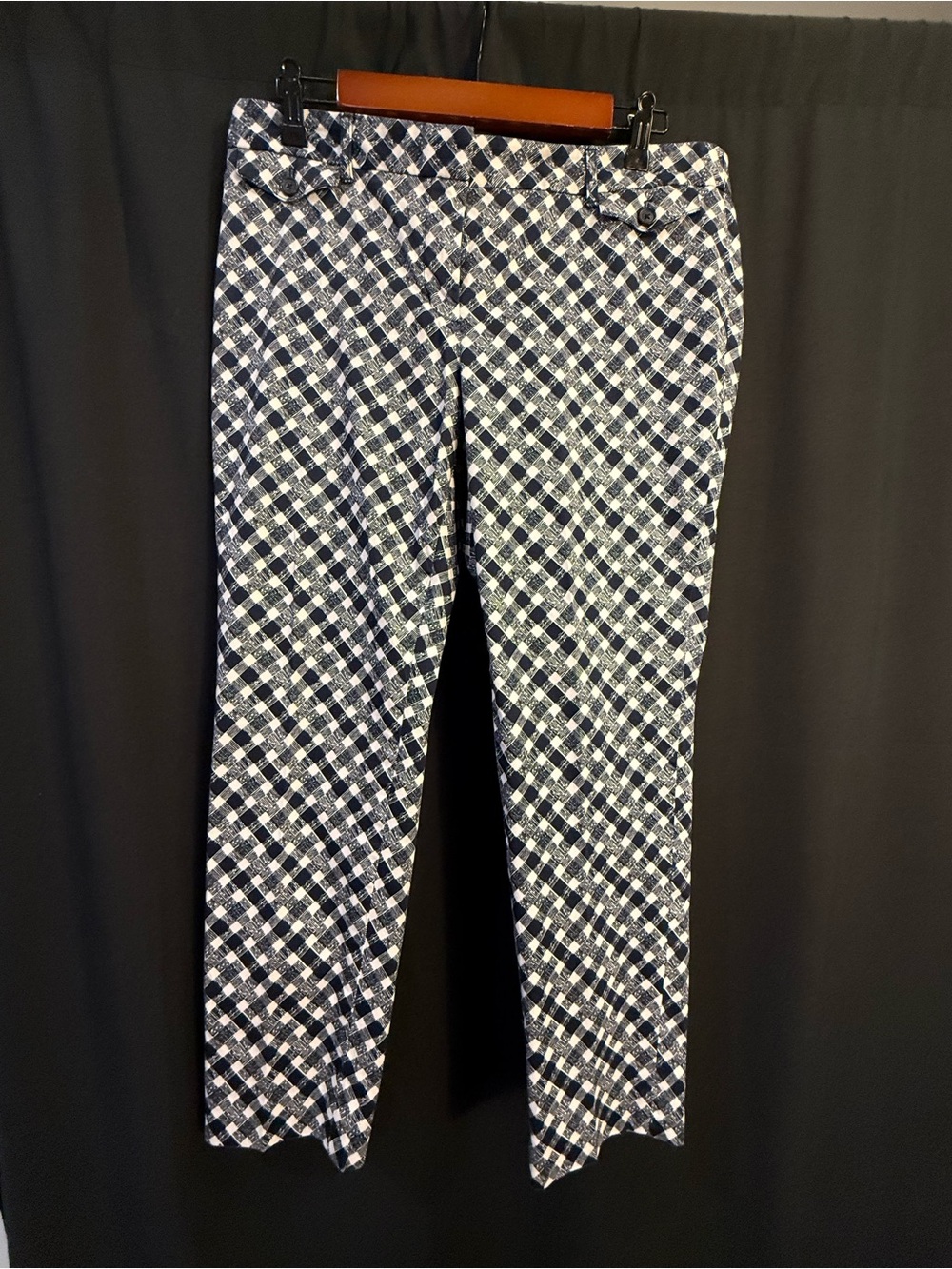 Brooks Brothers Natalie Fit 12P Navy White Check Pants | Petite Career Trousers